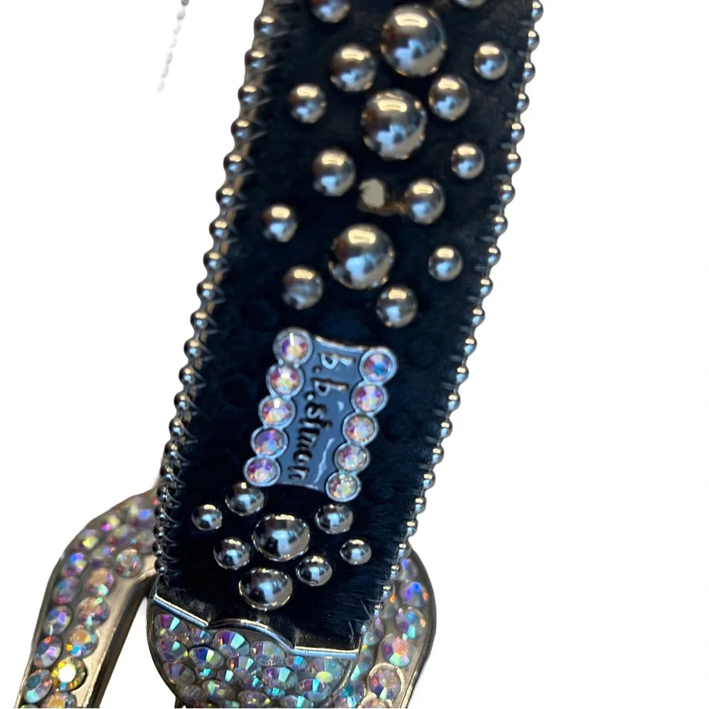 B.B. Simon M6000 Black Leather Belt with Silver and Iridescent Accents - Picture 7 of 12